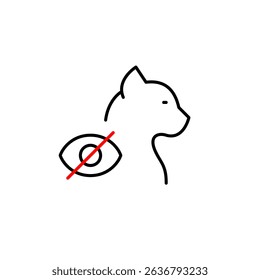 Vector icon of cat side view with crossed-out eye, symbolizing hidden pet status, privacy mode, or invisible monitoring. Ideal for pet apps, smart devices, and privacy settings