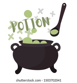 Vector icon of a cauldron potion on Halloween. Illustration for design on a poster or postcard.