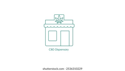 Vector Icon of a CBD Dispensary Storefront Showcasing Cannabidiol Products, Wellness Solutions, and Smoking Accessories