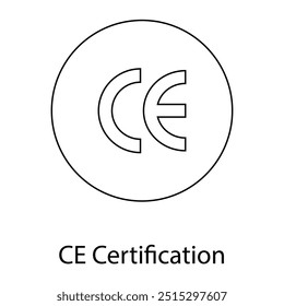 Ícone de vetor para certificação CE. Desenho simples da marca de certificação CE, normalmente utilizado para indicar a conformidade com as normas europeias de segurança dos produtos.