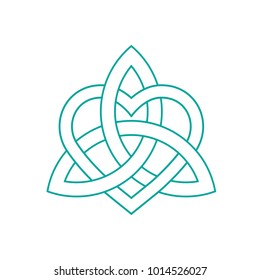 Vector icon: Celtic knot, triquetra cross or Trinity symbol with heart shape. Gaelic or Celtic medieval style knotwork, known as Icovellavna, of Holy Trinity isolated.