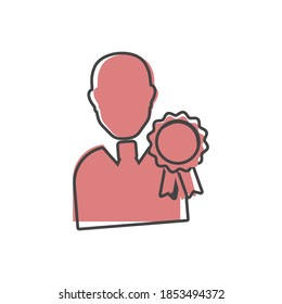 Vector icon Certified person. Image of man and medal. Symbol reward, achievements vector cartoon style on white isolated background.