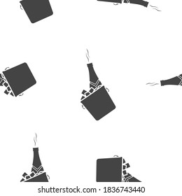  Vector icon of champagne bottle in bucket seamless pattern on a white background.