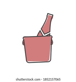 Vector icon of champagne bottle in bucket  cartoon style on white isolated background.