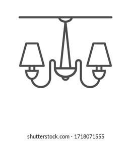Icono vector de una lámpara de araña, lámpara de techo. Ilustración de material aislada en un fondo blanco. Un diseño lineal simple.