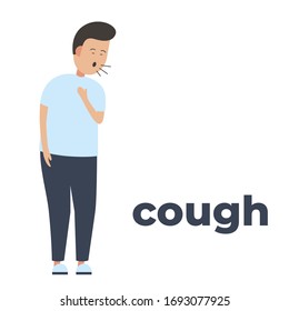 Vector icon of a character coughing because of the infection. It represents a concept of medical protection, virus symptoms, cough as a symptom, health safety and virus quarantine