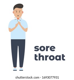 Vector icon of a character with a sore throat because of the infection. It represents a concept of medical protection, virus symptoms, sore throat as a symptom, health safety and virus quarantine