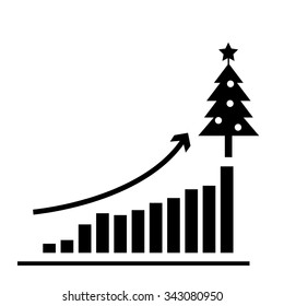 Vector icon of chart of growing sales during christmas | black flat design pictogram illustration and infographic isolated on white background