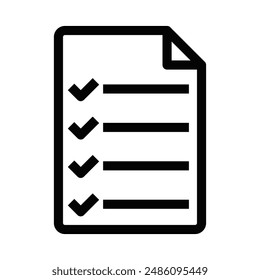 Vector icon of a checklist with check marks, representing tasks, to-do lists, and organization. Editable stroke.