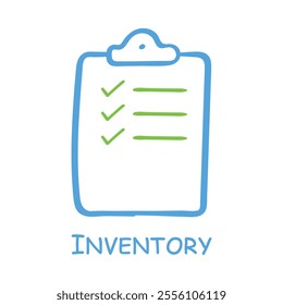  Vector icon for Checklist. A clipboard with checkmarks indicating task completion and inventory management.