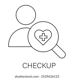 Ícone de vetor para Checkup. Símbolo da pessoa e do coração que representa os exames médicos e os serviços de saúde.