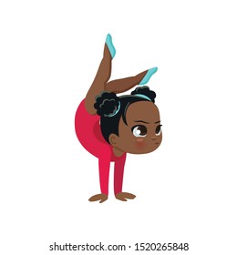 vector icon of a cheerful cute athletic gymnast girl sitting on a twine, exercise in rhythmic gymnastics competitions, sticker for print and for website, acrobatic athlete rhythmic gymnastics, olympic