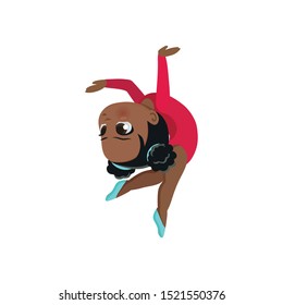 vector icon of a cheerful cute athletic gymnast girl sitting on a twine, exercise in rhythmic gymnastics competitions, sticker for print and for website, acrobatic athlete rhythmic gymnastics, olympic