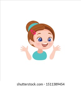 vector icon of a cheerful cute surprised girl who enjoys a gift, discount, offer, sticker for print and for a website, surprise, surprise, joy isolated on white eps 10