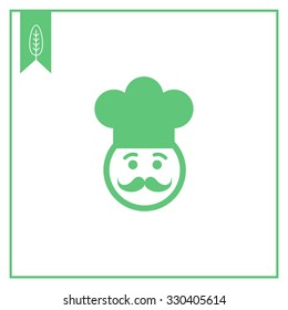 Vector icon of chef face wearing moustache and hat