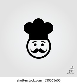 Vector icon of chef face wearing moustache and hat