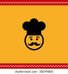 Vector icon of chef face wearing moustache and hat