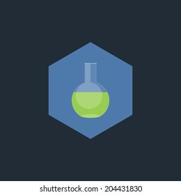 Vector icon for chemical container or scientific flask. Concept of laboratory equipment known as glassware. Chemical reactions of heating and boiling