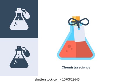 Vector icon of chemical flask filled with red liquid in flat style.