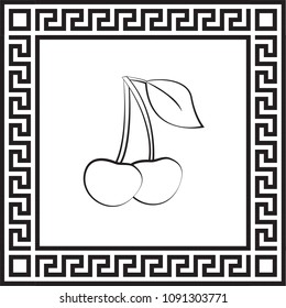 Vector icon cherry in a frame with a Greek ornament