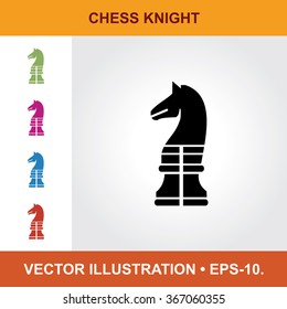 Vector Icon Of With Chess knight Title & Small Multicolored Icons. Eps-10.
