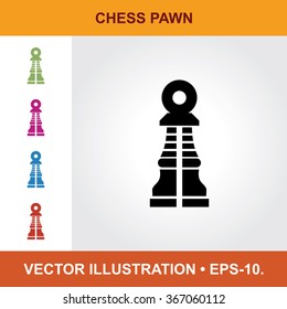 Vector Icon Of Chess Pawn With Title & Small Multicolored Icons. Eps-10.