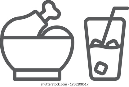 vector icon of chicken leg of drink and food in dining concept. Editable outline of thin stroke illustration.