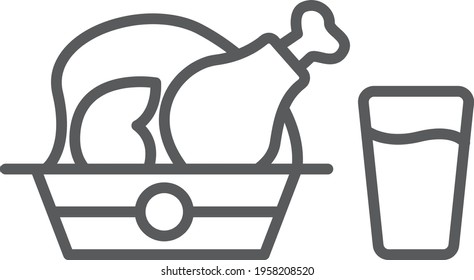 vector icon of chicken leg of drink and food in dining concept. Editable outline of thin stroke illustration.