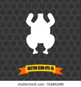 Vector Icon of Chicken on Dark Gray Background. Eps.10.