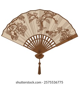 Vector icon of a Chinese Paper a Fan With a Design on It.