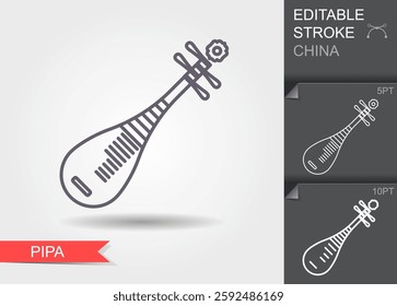 Vector icon of chinese pipa. Line icon with editable stroke. Vector Illustration