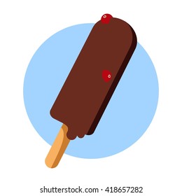 Vector icon with chocolate ice cream with berry on white background in flat style. 