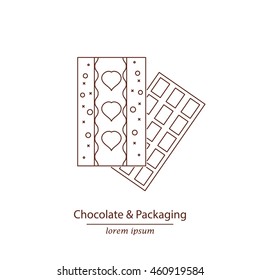 Vector icon for chocolate and packaging in modern linear style. Can use for web design, web page, logotype your company