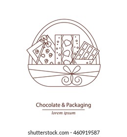 Vector icon for chocolate and packaging in modern linear style. Can use for web design, web page, logotype your company