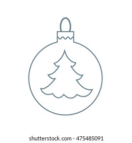 Vector icon Christmas ball with silhouette of Christmas tree  in trendy linear style. 