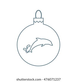 Vector icon Christmas ball with silhouette of Dolphin in trendy linear style on a white background.