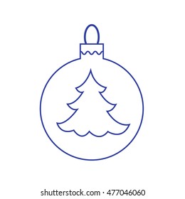 Vector icon Christmas ball with silhouette of Christmas tree  in trendy linear style. 
