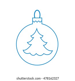 Vector icon Christmas ball with silhouette of Christmas tree  in trendy linear style. 