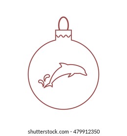 Vector icon Christmas ball with silhouette of Dolphin in trendy linear style on a white background.