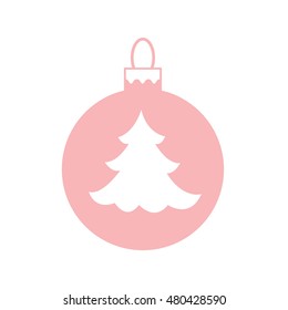 Vector icon Christmas ball with silhouette of Christmas tree on white background.