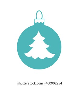 Vector icon Christmas ball with silhouette of Christmas tree on white background.