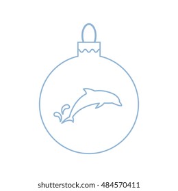 Vector icon Christmas ball with silhouette of Dolphin in trendy linear style on a white background.