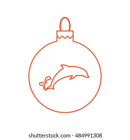 Vector icon Christmas ball with silhouette of Dolphin in trendy linear style on a white background.