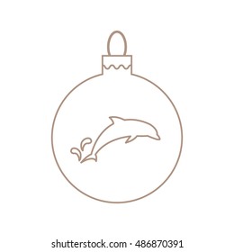 Vector icon Christmas ball with silhouette of Dolphin in trendy linear style on a white background.