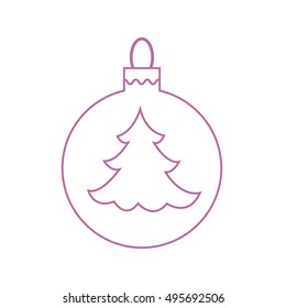 Vector icon Christmas ball with silhouette of Christmas tree  in trendy linear style. 