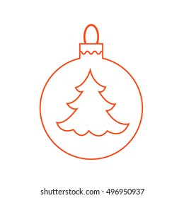 Vector icon Christmas ball with silhouette of Christmas tree  in trendy linear style. 