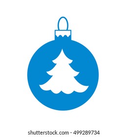 Vector icon Christmas ball with silhouette of Christmas tree on white background.