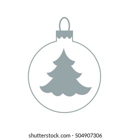Vector icon Christmas ball with silhouette of Christmas tree on white background.