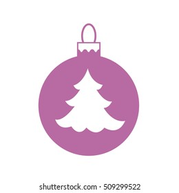 Vector icon Christmas ball with silhouette of Christmas tree on white background.