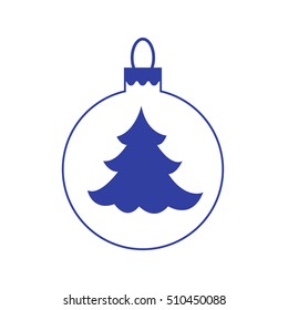 Vector icon Christmas ball with silhouette of Christmas tree on white background.